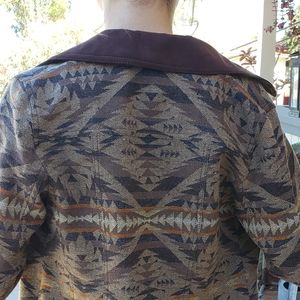 Pendleton Wool Suede Jacket Size S Southwestern Native America Print Brown